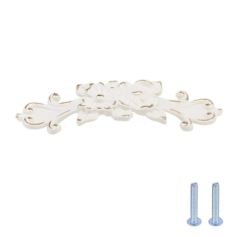 Front view of Six Piece European Rose Cabinet Pull Handles Set For Dressers Drawers And Closets Dope Vintage Floral Zinc Alloy Pulls 3.78 Inch Center