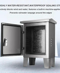 Heavy Duty 304 Stainless Steel Electrical Enclosure Box With Secure Safety Latch and Wall Mounting Plate, open view showing waterproof seal.
