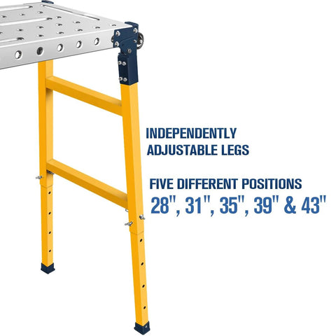 Side view of Beefy 2 In 1 Welding Table And Metal Work Bench With Casters 55 X 14 Inch Galvanized Top 1100 Lbs Load Capacity Adjustable Height.