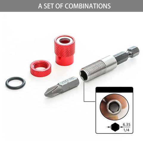 Two Piece Adjustable Screw Depth Bit Holder Magnetic Screwdriver Set components on display