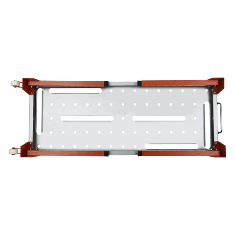 Heavy Duty Welding Table With 1000 Pound Load Rating Fold Flat Steel Workbench, overhead view showing red frame and work surface.