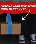 Duct Tape Teal Blue Industrial Grade Heavy Duty Tough As Nails 2 Inch By 60 Feet Waterproof holds box, demonstrating strength.