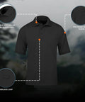 Mens Short Sleeve Uniform Polo Shirt In Black Built For The Daily Grind With Hella Fast Moisture Wicking To Keep You Chill And Fade Proof Pique Polyester That Holds Its Shape Plus A Smart Casual Cut Done Right For Any Working Crew Out Here features ribbed collar, sleeve cuff, left sleeve pen pocket, and sunglass loop.