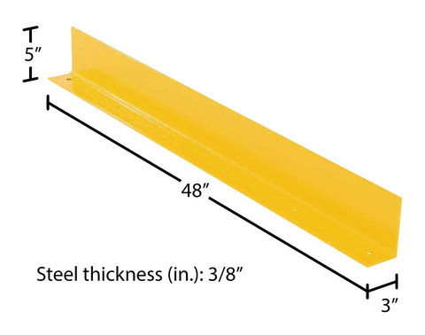 Rugged Yellow Steel Floor Safety Curb Warehouse Workhorse 48 Inch Heavy Duty Protective Barrier side view with dimensions