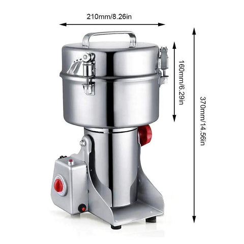Electric Grain Mill With Stainless Steel Grinder, Heavy Duty Grain Crusher For Wheat Coffee Beans And Grains, Powder Mill For Home And Small Farm Use, Automatic Time Switch, Food Grade 304 Construction dimensions view