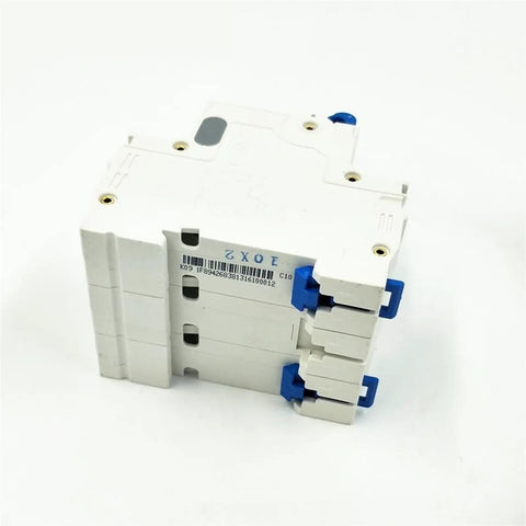 Top Shelf 3 Pole C Curve Mini Circuit Breaker 3 Amp Mcb for Electrical Panels and Home Wiring Circuit Protection Device, side view.