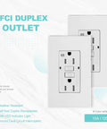 GFCI Outlet With Self Test And LED Indicator, Weather Resistant And Tamper Resistant, 15 Amp 125 Volt, White, 10 Pack, front view