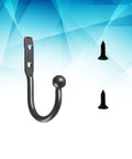 Hella Compact Black Metal Wall Hooks For Belts And Keys With Vintage Iron Curve Super Durable Purse Hangers showing a single black iron hook with screws.