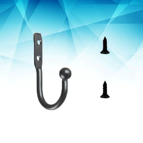 Hella Compact Black Metal Wall Hooks For Belts And Keys With Vintage Iron Curve Super Durable Purse Hangers showing a single black iron hook with screws.