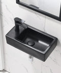 18 Inch Corner Bathroom Sink With Matte Black Faucet Ultra Space Saver Wall Mount Vessel Sink For Tight Nooks