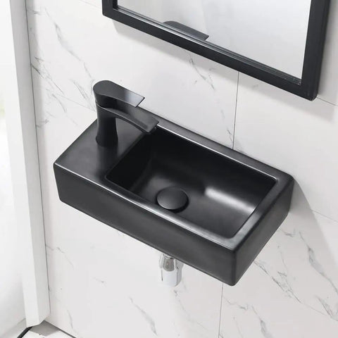 18 Inch Corner Bathroom Sink With Matte Black Faucet Ultra Space Saver Wall Mount Vessel Sink For Tight Nooks