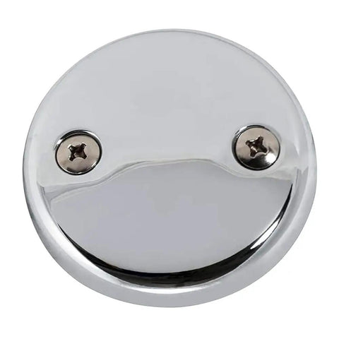 Heavy Duty Stainless Steel Tub Overflow Faceplate With Matched Screws Fitting Standard Bathroom Drains, 3-1/8 inch round, polished finish.