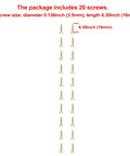 20 gold screws with a diameter of 0.138 inch and length of 6.30 inch for various applications.