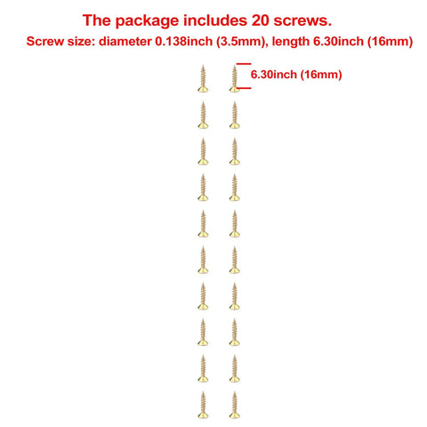20 gold screws with a diameter of 0.138 inch and length of 6.30 inch for various applications.
