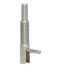 Slick L Shaped Hand Retractable Spring Plunger With Free Rotating Telescopic Handle For Quick Index Bolt Positioning And Lockout Setup Heavy Duty Carbon Steel Build No Hassle Operation M10 Thread Size showing the polished stainless steel indexing pin.