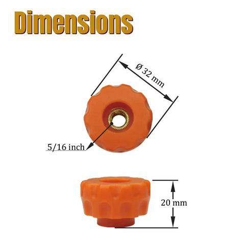 Track Style T Track Knob Kit With Threaded Five Sixteenths By Eighteen Knobs dimensions showing 32mm diameter and 20mm height.