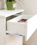 Heavy Duty Bottom Mount Drawer Slides For Furniture, 12 Inch White Steel Cabinet Tracks gliding smoothly in a drawer with pens.