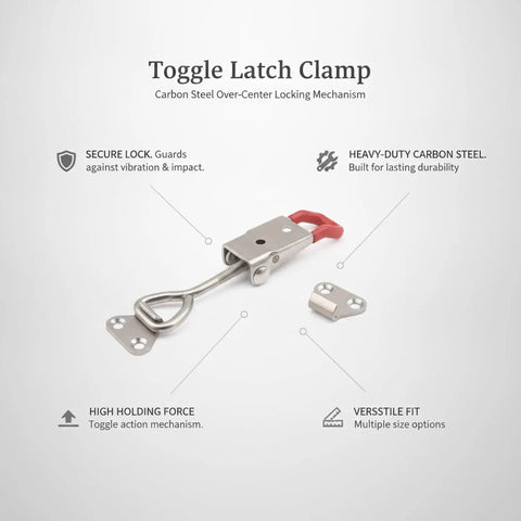 Toggle Clamp Latch Over Center Locking Mechanism for Securing Equipment Cases and Machinery Panels Carbon Steel Silver Finish