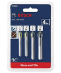 Gt2000 4 Piece Carbide Tipped Glass And Tile Bit Set for DIY with diamond ground edges and reinforced head in packaging