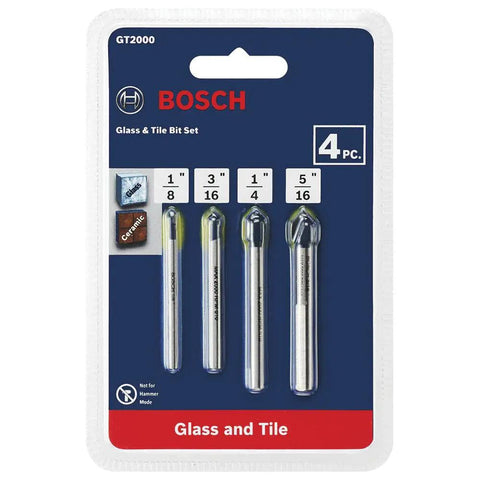 Gt2000 4 Piece Carbide Tipped Glass And Tile Bit Set for DIY with diamond ground edges and reinforced head in packaging