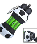 Soccer-themed Grab and Go Foldable Silicone Water Bottle 550ml Collapsible Sport Hydration Bottle Soft Squeeze Leak Proof Gym Gear