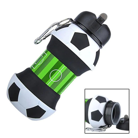 Soccer-themed Grab and Go Foldable Silicone Water Bottle 550ml Collapsible Sport Hydration Bottle Soft Squeeze Leak Proof Gym Gear