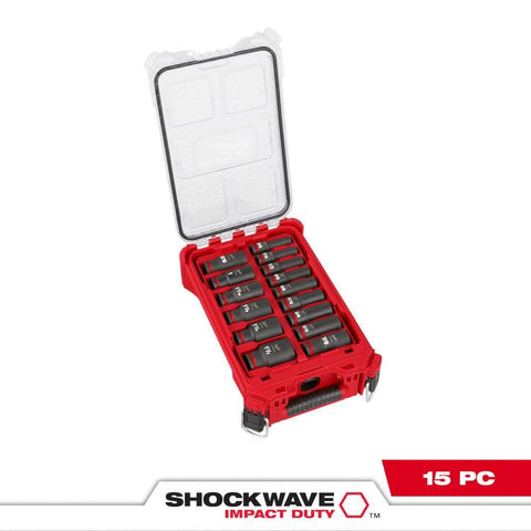 Shockwave Impact Duty Half Inch Drive Socket Set SAE Fifteen Piece DT 49 66 6802 in red and black case