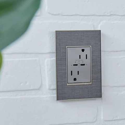 Tamper Resistant 20 Amp USB Type C Outlet With Lightning Fast 30 Watt Power Delivery And Matching White Wall Plate installed on a wall