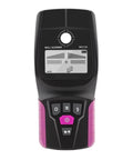 Heavy Duty Handheld Wall Scanner And Digital Stud Finder Badass Accuracy Metal Wood Pipe Cable Wire Locator With Crisp Lcd Display Audio Beep Sweet Upgrade For American Handymen And DIYers close-up view with buttons and screen.