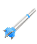 Aexit hinge-boring wood drill bit, 15mm diameter, blue-coated with metal shank, close-up view