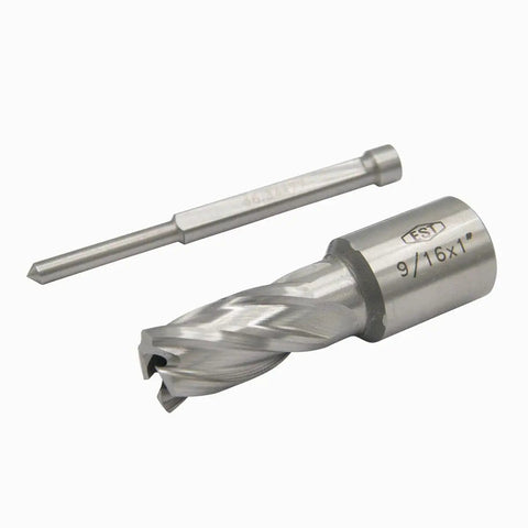 Top Shelf M2AL High Speed Steel Annular Cutter 9/16 Inch By 1 Inch Depth Of Cut With 3/4 Weldon Shank And Free Pilot Pin beside cutter