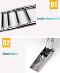 3 Step Stainless Steel Telescoping Boat Ladder For Dock And Pontoon Foldable Rear Entry Yacht Pool Ladder with easy lock extension.