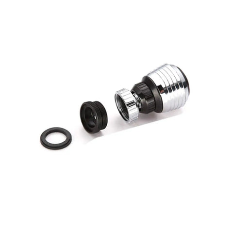 360 Degree Swivel Water Saving Faucet Aerator Diffuser Nozzle Adapter, 2 spray modes, chrome finish, disassembled view