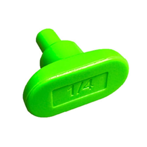 Green plastic part of Shelf Pin Drilling Jig For Wobble Shelves No Fuss Quick Setup One Quarter Inch And Five Millimeter Hole Locator