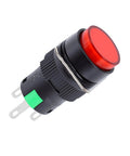 16mm Illuminated Push Button Switch With Green LED 5 Pin 1NO 1NC Momentary Action For Quick Testing And Jogging Durable Panel Mount Reset Ready High Visibility Button For Control Panels, red cap view