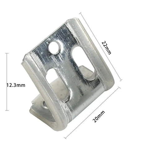 50 Pack Tough As Nails Couch Spring Clips, Plastic Coated Upholstery Hardware For Zig Zag EK Springs close-up of metal clip size 20x22x12mm