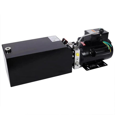 Stanss Single Acting Hydraulic Power Unit With 10 Quart Steel Reservoir Pump Safety Relief Valve And SAE Connector For Dump Trailer Lift Gate Heavy Duty Hydraulic Equipment Smooth Reliable Performance, black hydraulic pump with steel tank.