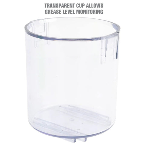 Front view of transparent plastic grease cup for OEMTOOLS bearing packer