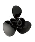 Black Max 3-Blade Aluminum Propeller For Outboards, 13 Inch Diameter, 19 Inch Pitch, Right Hand Rotation, Heavy Duty Marine Prop With Flo-Torq II Hub Kit Included. Close-up of the propeller blades and hub design.