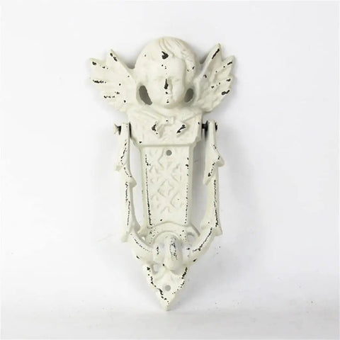 Retro Cast Iron Door Pull Handle In White with angel design, Rustic Wall Decor For Home Patio Garden Doors, Solid Metal