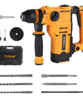 Beast Of A 900W Rotary Hammer Drill With 26mm Concrete Capacity, 2-Function Hammer And Drill Modes, Yellow Carry Case, Bits