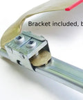 Close-up of bracket on 64 Inch Steel Tube Scythe Snath With Adjustable Wood Handles Pro Grade Heavy Duty Austrian Made Fits Most Blades