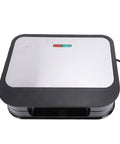 Wisoqu 750W Electric Panini Press Grill With Nonstick Plates, sleek design with indicator lights, perfect for indoor cooking.