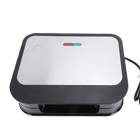Wisoqu 750W Electric Panini Press Grill With Nonstick Plates, sleek design with indicator lights, perfect for indoor cooking.