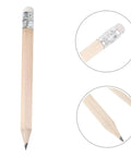 Short Wood Golf Pencils Set Of 60 With HB Graphite Core And White Erasers For Kids Beginners Classroom And Home Art Projects Writing And Drawing Tools Kid Friendly showing one pencil with close-ups of eraser and tip.