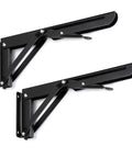 Sturdy Folding Shelf Brackets Set, black heavy duty steel triangle hinge brackets, 10 inch, 2 pack, max load 132lb, smooth action