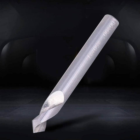 Side view of Baxnore spotting drill bit in clear plastic sleeve; tungsten steel, 90° center, HRC 55.