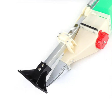 Manual Seed Planter For Home Garden, Adjustable Handheld Seeding Machine for Wheat Soybean Corn, close-up of planting end and seed box