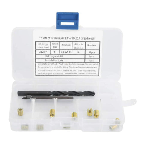 12 Piece M4x0.7 Thread Repair Kit With Self Thread Inserts Drill And Installation Tool For Automotive Appliances Electronics And Construction Machinery Pro Grade in open case