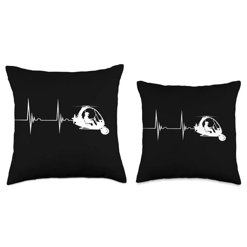 Aviation Heartbeat Graphic Throw Pillow 18x18 Multicolor For Pilots And Gyrocopter Fans showing gyrocopter in heartbeat line design.